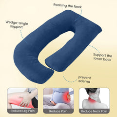 J Shape Full Body Pillow, Pregnancy Pillows For Sleeping, Dark Blue Color | Maternity Pillows For Back, Hips, Legs, Belly | For Pregnant Women With Removable, Washable Blue Velvet Cover
