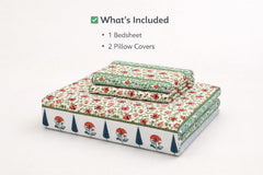 Pure Cotton Double Bedsheet For King Size With 2 Pillow Covers | 90 X 108 Inches, Blush & Green | Ultra-Soft & Skin-Safe | Breathable Summer Comfort