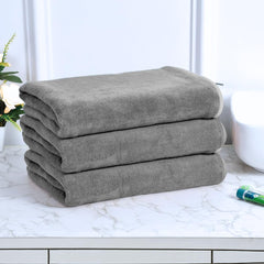 Black Gold The Finer Touch Microfiber Bath Towels 1500 Gsm | Super Absorbent, Lightweight, Ultra-Soft, Fade Resistant (Grey) - Pack Of 3