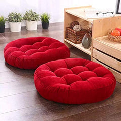 Polyester Round Velvet Floor Cushions Pillows For Living Room, Red - 50 X 50 Cm | For Outdoor, Floor Cushions, Tatami Cushion, Patio Cushion, Balcony Cushion, Floor Seating - Pack Of 2