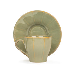 Ceramic Line Cup & Saucer Set Of 6 - Pista Green, 180ml Each | Cup Saucer Set - 6 Cups + 6 Saucers | Glossy Finish Tea Set - Ceramic Tea Cup & Saucer Set