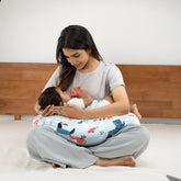 Nursing Pillow With Cape, For Breastfeeding & Baby Care, Coral Dive - Light Sky-Blue | 5 In 1 Feeding Pillow With 100% Cotton Removable Cover | Super Soft & Machine Washable Comfortable