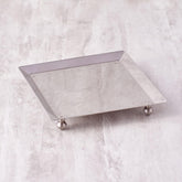 Designer Chrome Stainless Steel Square Platters With Legs - Large | Serving Tray For Food Dessert Fruit Coffee Tea - Square Engraved Pattern