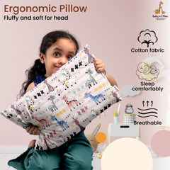 Premium Baby Pillow For Kids, Super Soft Cotton Kids Cushion - 12 X 18 Inches | For 5 Years Old Kids, Cartoon Prints - Colorful Giraffe | Bed Pillow, Washable, Easy To Care - Pillow 11
