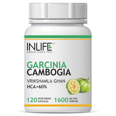 Inlife Garcinia Cambogia Capsules Fruit Extract With 60% Hca, Ayurveidc Herbal Supplement For Men & Women, 1600mg | 120 Vegetarian Capsules 150gm 0.3lbs