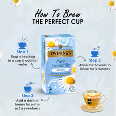 Twinings Pure Chamomile Infusion Delicate & Calming Tea - 25 Envelope Tea Bags | Promotes Good Sleep, Stress Relief, Relax - Light & Gentle Taste, Caffeine Free