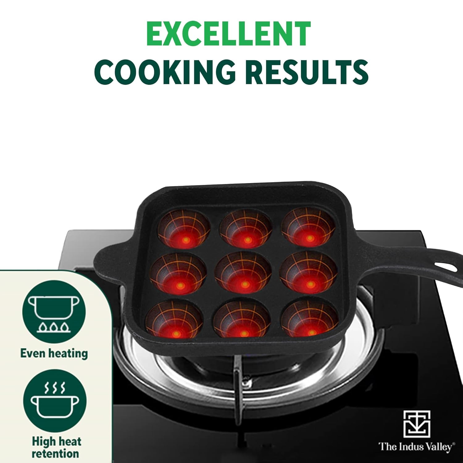 Pre-Seasoned Black Cast Iron Square Paniyaram Pan With Free Wooden Picker - 9 Pits, 18cm, 7.1 Inch, 2.4 Kg | Induction Friendly - Pre-Seasoned Paddu Pan, 100% Pure & Toxin-Free, No Chemical Coating Pre-Seasoned Black Cast Iron Square Paniyaram Pan With Free Wooden Picker - 9 Pits, 18cm, 7.1 Inch, 2.4 Kg | Induction Friendly - Pre-Seasoned Paddu Pan, 100% Pure & Toxin-Free, No Chemical Coating