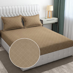 144 TC Rotary Printed King Size Bedsheet With 2 Pillow Covers - 90 X 95 Inches | Dark Beige, Barfi Design Bedsheet | Machine Washable & Wrinkle Resistant