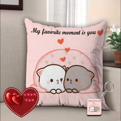 Peach & Goma Mochi Cat Pillow Cushion, Keychain & Card, Light Pink - 12 X 12 Inch | Gifts For Girlfriend, Wife, Husband, Boyfriend, Pillow For Couple | Peach Goma Pillow - Pack Of 1