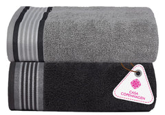 Casa Copenhagen Germany Design 100% Cotton 2 Pieces Large Bath Towel 850 Gsm - Pine Grey & Grey Violet