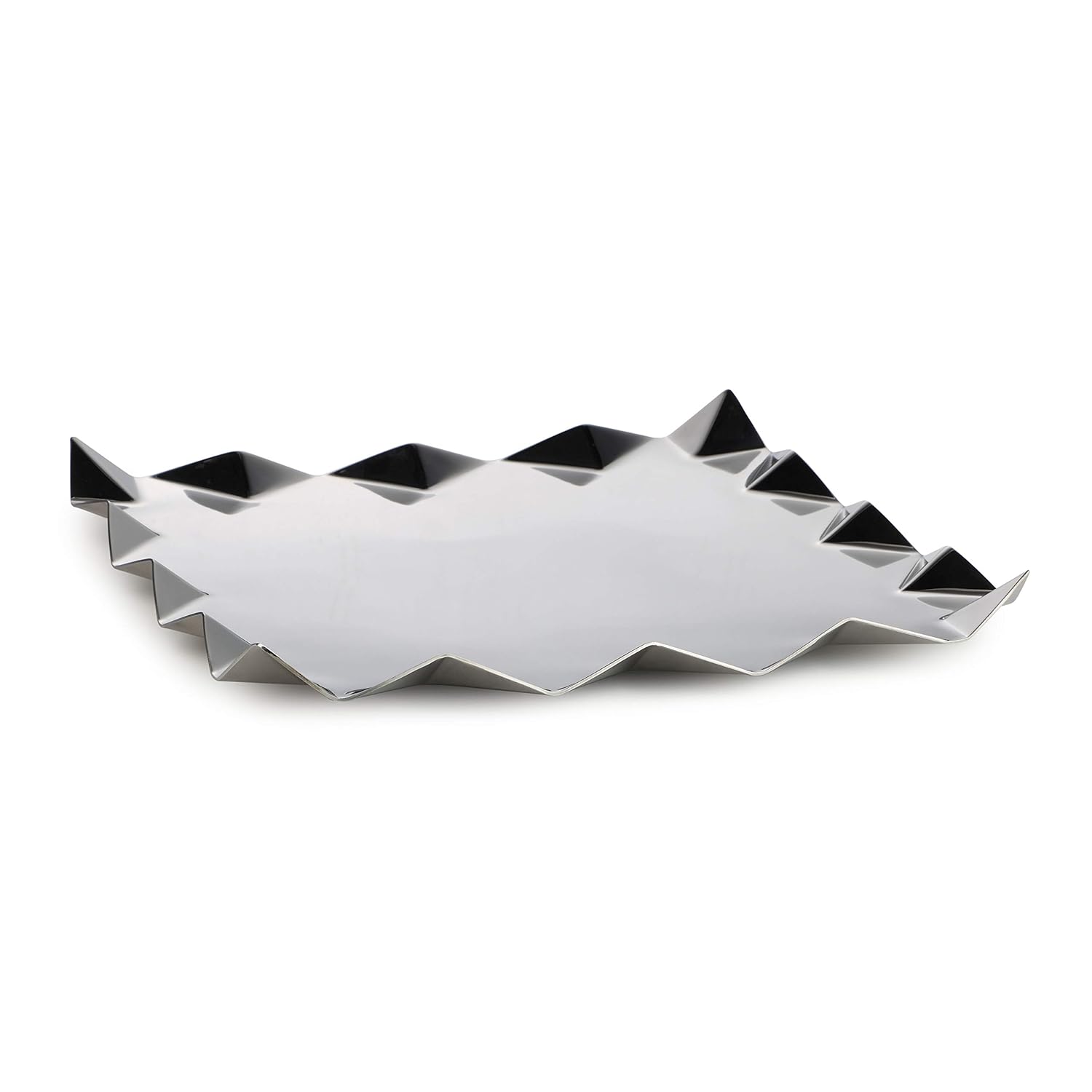 Designer Chrome Stainless Steel Square Platters, Large - Criss Cross Series | Corporate Gifting For Diwali - Zig Zag Serving Tray For Food Dessert Fruit Coffee Tea Designer Chrome Stainless Steel Square Platters, Large - Criss Cross Series | Corporate Gifting For Diwali - Zig Zag Serving Tray For Food Dessert Fruit Coffee Tea