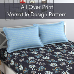 Bedsheet For Queen Size Bed With 2 Pillow Covers - 90 X 100 Inches, Black & Sky Blue | Soft, Breathable, Wrinkle Free & Fade Resistant