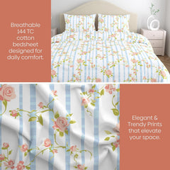 King Size Pure Cotton Bedsheet With 2 Pillow Covers | 108 X 108 Inches, White & Peach | Perfect For Gifting On Weddings, Housewarmings, Or Anniversaries