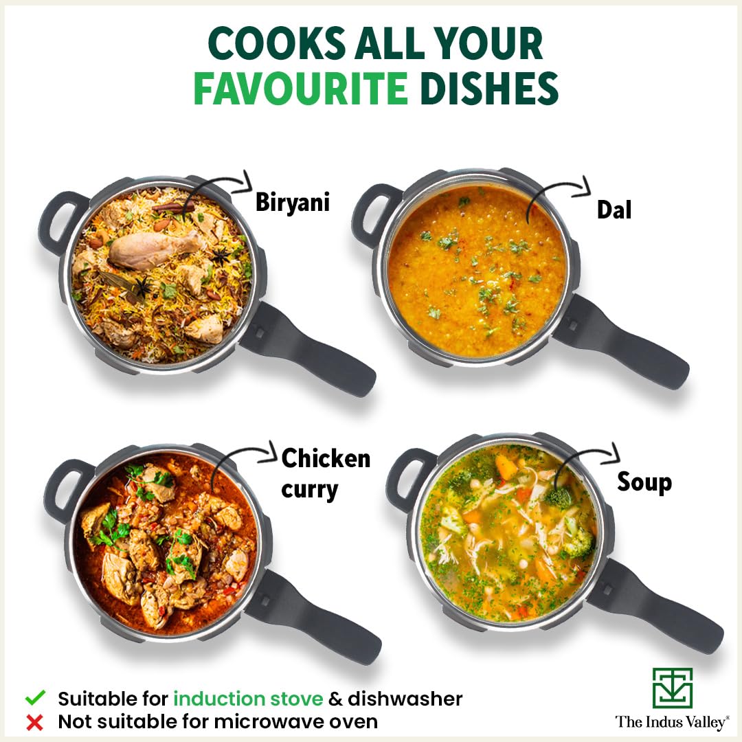 Stainless Steel Pressure Cooker Outer Lid 4.5 Liters For 3-5 People - Medium, 1.8 Kg | Induction Friendly, ISI-Certified, Naturally Non-Stick Tri-Ply Sandwich Bottom, 100% Pure & Toxin-Free Stainless Steel Pressure Cooker Outer Lid 4.5 Liters For 3-5 People - Medium, 1.8 Kg | Induction Friendly, ISI-Certified, Naturally Non-Stick Tri-Ply Sandwich Bottom, 100% Pure & Toxin-Free
