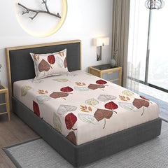 Premium Cotton Fitted Bedsheets Feel Glace Cotton All Around Elastic Fitted Single With 1 Pillow Cover - Single Bedsheets Size 78 X 48Inches, Brown Patti | Cotton Bedsheet Is Naturally Comfortable