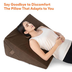Memory Foam Bed Wedge Pillow For Sleeping, Wedge Pillow, Velvet Brown - XL Size - 24 X 24 X 12 Inch | Wedge Pillow For Back Support, Acid Reflux, Gerd, Snoring, Pregnancy, Adjustable
