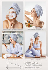 Fezora Hair Towel Wrap For Women-Quick Drying Microfiber Towel For Hair With Elastic Loop For Tying-Super Absorbent Head Towels Wrap For Ladies Hair Turban (Sky Blue)