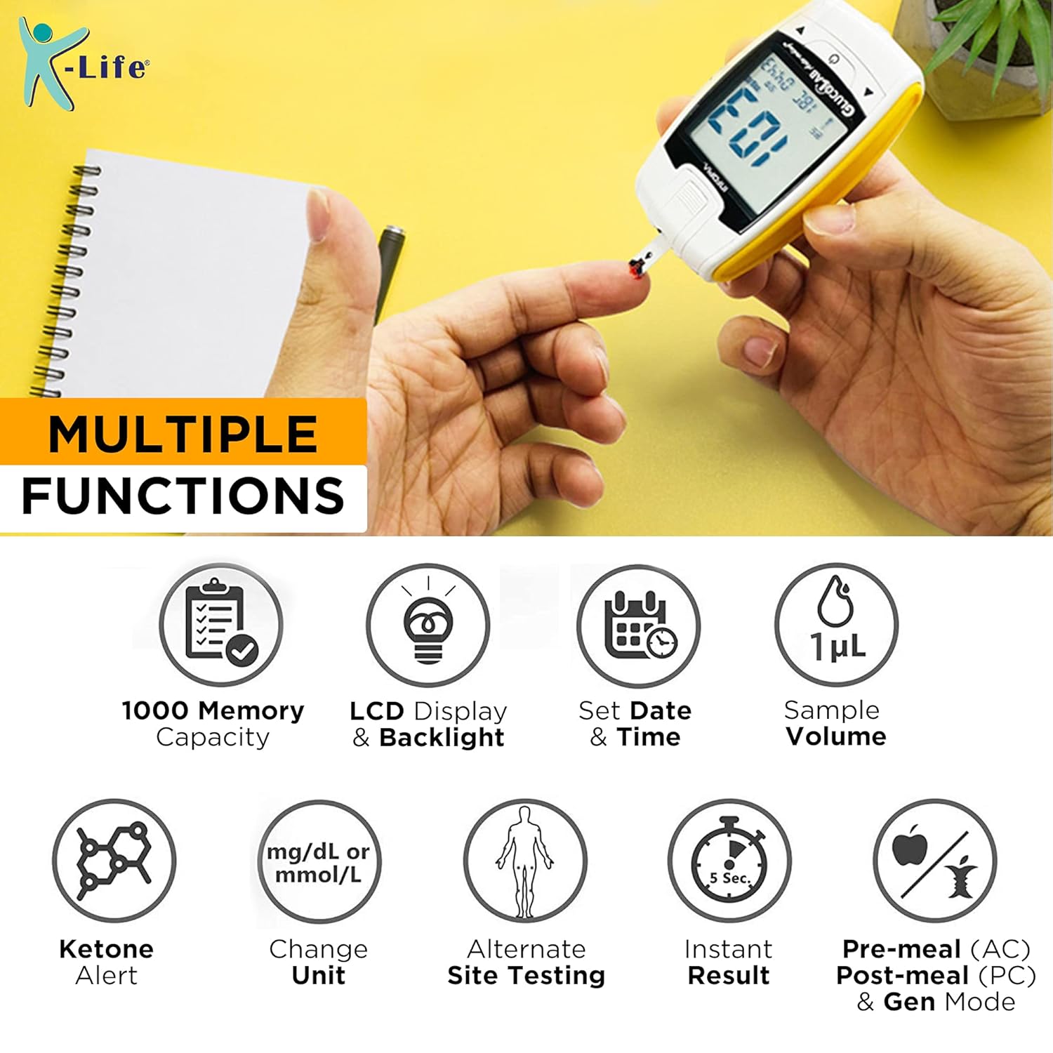 K-Life Gluco Lab Fully Automatic Blood Glucose Sugar Testing Machine With 50 Strips (White) K-Life Gluco Lab Fully Automatic Blood Glucose Sugar Testing Machine With 50 Strips (White)