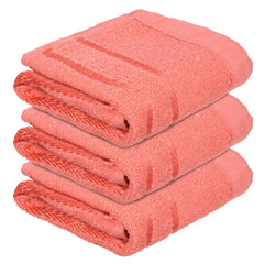 Heart Home Face Towel 600 Gsm | Facewash For Travel Workout Hand Towel | Lining Design Pack Of 3 (Orange)