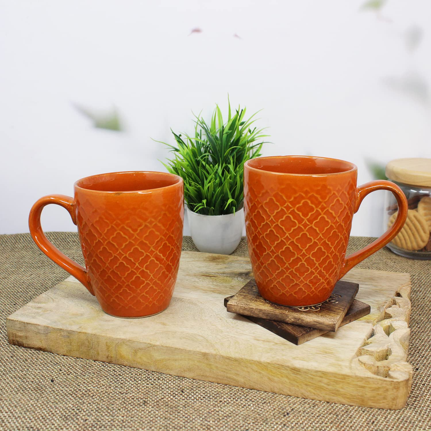 Handcrafted Terracotta Red Ceramic Coffee Mug Set Of 2 - 350ml Each | Ceramic Mugs For Coffee, Tea, Milk - Microwave Safe & Dishwasher Safe Handcrafted Terracotta Red Ceramic Coffee Mug Set Of 2 - 350ml Each | Ceramic Mugs For Coffee, Tea, Milk - Microwave Safe & Dishwasher Safe
