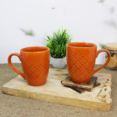 Handcrafted Terracotta Red Ceramic Coffee Mug Set Of 2 - 350ml Each | Ceramic Mugs For Coffee, Tea, Milk - Microwave Safe & Dishwasher Safe