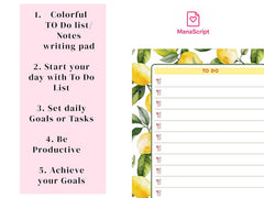 A5 Notes/To Do List Notepad, Beautiful Checklist Pad, Tear-Off Sheets (Lemon, Green) Pack Of 1