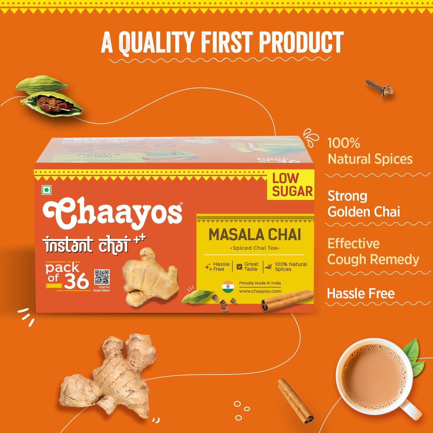 Chaayos Instant Premix Masala Chai - 36 Sachets, 288gm, 10.1 Ounce | Aids Digestion, Boosts Metabolism - Spiced Assam Chai Tea | Low Sugar, Caffeine Free Chaayos Instant Premix Masala Chai - 36 Sachets, 288gm, 10.1 Ounce | Aids Digestion, Boosts Metabolism - Spiced Assam Chai Tea | Low Sugar, Caffeine Free