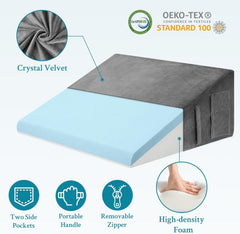 Wedge Pillow High Density For Back Support, Wedge Cushion, Acid Reflux, Grey | Wedge Pillow For Back Support, Leg Elevation, Pregnancy | Lightweight, Anti-Slip, Breathable, Resting Pillow