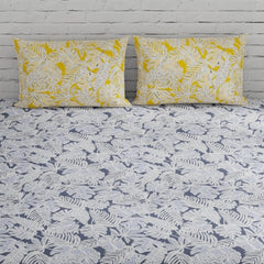 Bedsheet For Queen Size - 88 X 96 Inches, With 2 Pillow Covers, Grey & Yellow | Ideal For Daily Use & Gifting Bedsheet | Designer Printed Bedsheet Set