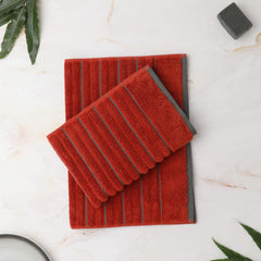 Spaces 100% Cotton Hand Towel 280 Gsm | High Loft Ribbed Texture High Absorbency -Dark Orange