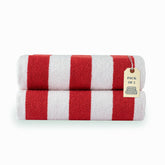 Lane Linen 100% Cotton Large Bath Towels 1000 Gsm | Cabana Stripe Bathroom Towels | Highly Absorbent, Soft & Quick Dry Towels - Red (Pack Of 2)