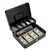 Large Metal Cash Box With Key Lock & Money Tray, 4 Note & 5 Coin Slots, 30 X 24 X 9 Cm, Secure Cash Storage For Home, Office & Business, Colour - Black
