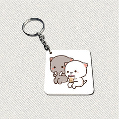 Satin Peach & Goma Mochi Cat Pillow Cushion, Keychain With Card, White Color | Peach Goma Pillow, For Boyfriend, Valentines Gift For Girlfriend, Pillow For Couple, Model No - Combo 01