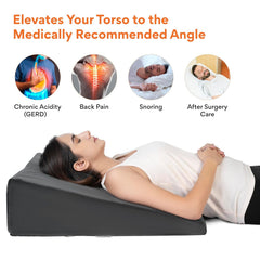 Wedge Pillow Memory Foam For Back Support, Velvet Dark Grey, Large Size - 7 Inch | Wedge Cushion, Acid Reflux, Snoring, Gerd, Leg Elevation, Pregnancy | Multipurpose Bed Wedge Pillow
