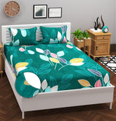 Printed Double Bedsheets With 2 Pillow Covers - Size-78 X72+8 Inches, Dark Green | Queen Size Bed With All Around Elastic Breathable Long Lasting