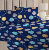 100% Cotton Double Bedsheets With 2 King Size Pillow Cover - 90 X 90 Inches, Blue | Small Leaf Printed Collections Double Bedsheets