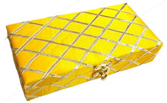 Decorative & Attractive Box Cash Box, Shagun Box, Jewellery Box, Money Box Envelop Wedding, Gift Box, Bangel Box Patola Design, Random Colour - Yellow, Material - Wooden
