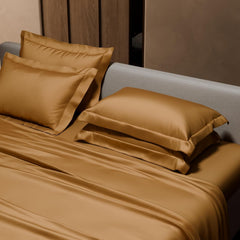 Bedding Set 1 Bedsheet King Size With 4 Pillow Cover - 108 X 108 Inches, Gold | Wedding, Bedroom, Date Night Collection | 300 Thread Count