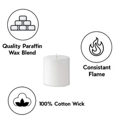 WHITE PILLAR ROUND CANDLES 3 INCHES EACH SET OF 3 | BURNING TIME 45 HOURS