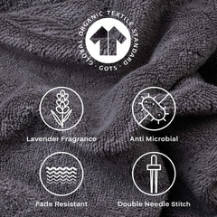 Feather & Spun Organic Cotton Bath Towel 650 Gsm | Lavender Fragrance Gots Certified Anti Microbial Fade Resistant Double Needle Stitch Towel (Charcoal Stone)