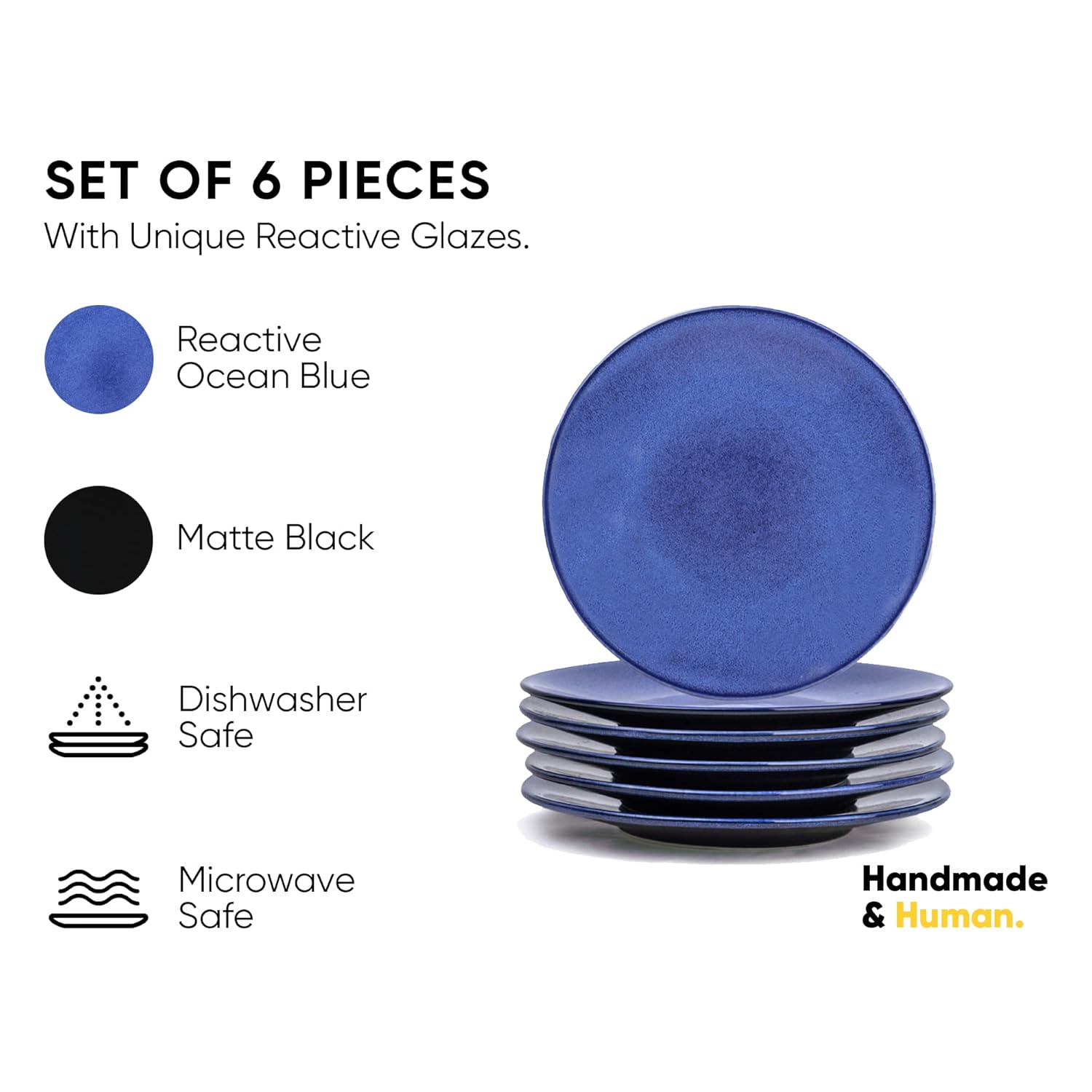 Quarter Plates Set Of 6, Blue Reactive Luxury Series | Stoneware Snacks Plates Set Of 6 | Dessert Plates - Snack Plates | Small Plates With Glossy Finish - Microwave Safe & Dishwasher Safe Quarter Plates Set Of 6, Blue Reactive Luxury Series | Stoneware Snacks Plates Set Of 6 | Dessert Plates - Snack Plates | Small Plates With Glossy Finish - Microwave Safe & Dishwasher Safe