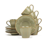 Ceramic Line Cup & Saucer Set Of 6 - Pista Green, 180ml Each | Cup Saucer Set - 6 Cups + 6 Saucers | Glossy Finish Tea Set - Ceramic Tea Cup & Saucer Set
