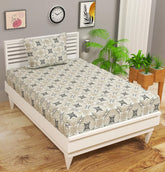 Single Bed Sheet With 1 Pillow Covers For Single - 60 X 90 Inches, Grey & White | Super Soft Premium Brushed Glace Cotton Bedsheet