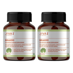 Jiva Brahmi 500mg 100% Ayurvedic Formulation Rejuvenates Nervous System, Reduces Stress, Anxiety & Slows Down Aging | 60 Tablets 100gm 0.2lbs Each Pack Of 2