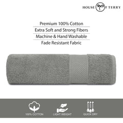 House Of Terry 100% Cotton Bath Towel 900 Gsm | Quick Dry, Soft & Absorbent, Fade-Resistant, Skin-Friendly For Men & Women Towel (Grey) - Pack Of 2