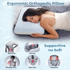 Memory Foam Pillow For Neck & Shoulder Pain Relief, Sky-Blue & White | Cooling Memory Foam Pillow | Orthopedic Pillow For Pain Relief & Spinal Alignment Ergonomic Pillow - Set Of 4