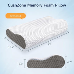 Memory Foam Pillow For Sleeping, Contour Cervical Orthopedic Pillow - Dark Grey | For Neck & Shoulder Pain Relief For Sleeping | Ergonomic Cervical Pillow, Neck Support, Adjustable Pillow