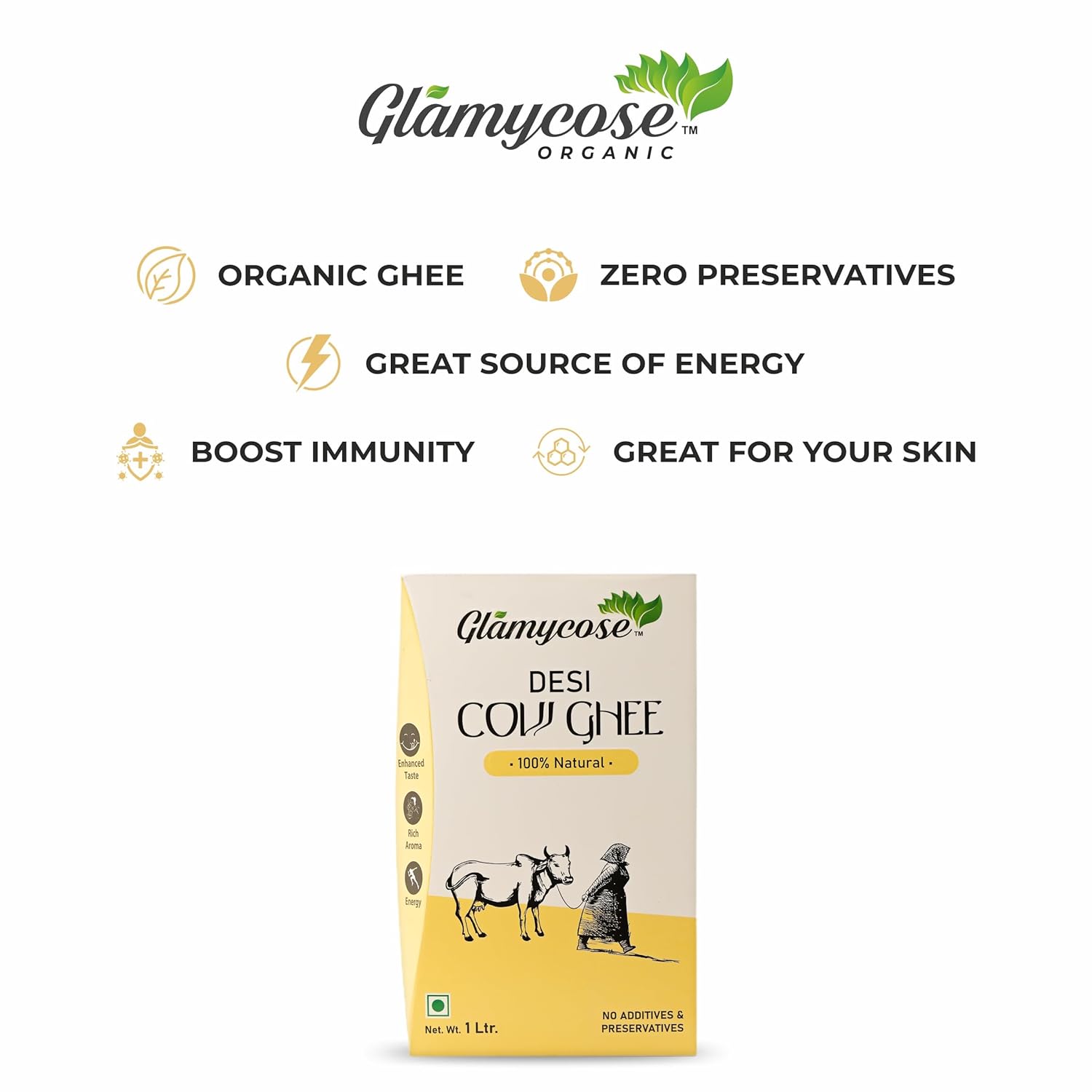 Natural Premium Desi Cow Ghee By Glamycose | High In Protein Fiber Healthy Desi Ghee For Sweets | 2 Litre (1 Litr * 2) 67.6 Ounce | Box Pack Natural Premium Desi Cow Ghee By Glamycose | High In Protein Fiber Healthy Desi Ghee For Sweets | 2 Litre (1 Litr * 2) 67.6 Ounce | Box Pack