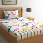 Cartoon Printed Single Bedsheet For Kids With One Pillow Cover - 60 X 90 Inches, Multicolor | 300 Thread Count - Wrinkle Free Soft Perfect For Everyday Use