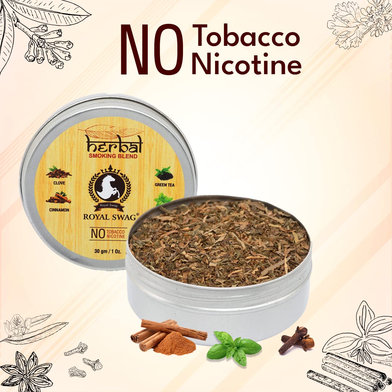 Royal Swag Tobacco & Nicotine Free Smoking Mixture With 100% Natural Herbal Smoking Blend (Makes 40 Rolls) Tobacco Alternatives, Herbal Smoking Mix 1 Pack 30gm Royal Swag Tobacco & Nicotine Free Smoking Mixture With 100% Natural Herbal Smoking Blend (Makes 40 Rolls) Tobacco Alternatives, Herbal Smoking Mix 1 Pack 30gm